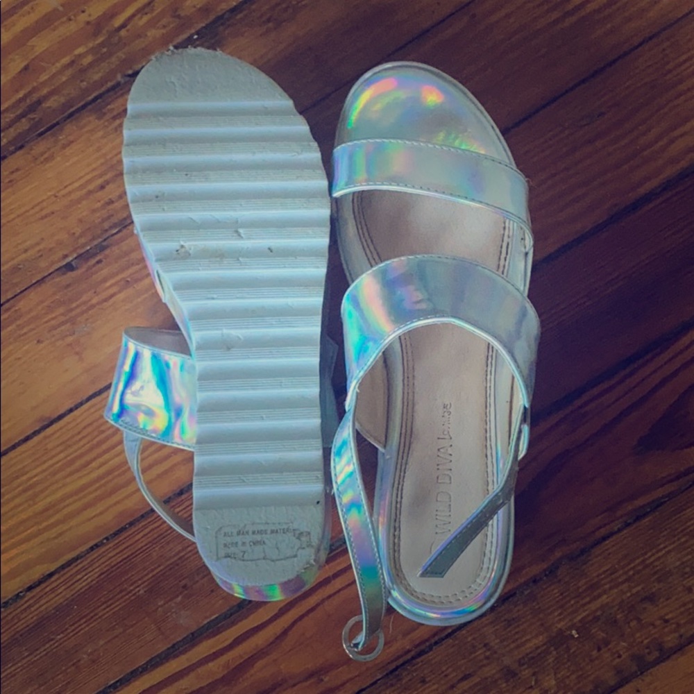 Dolls Kill Holographic Wedge Sandals